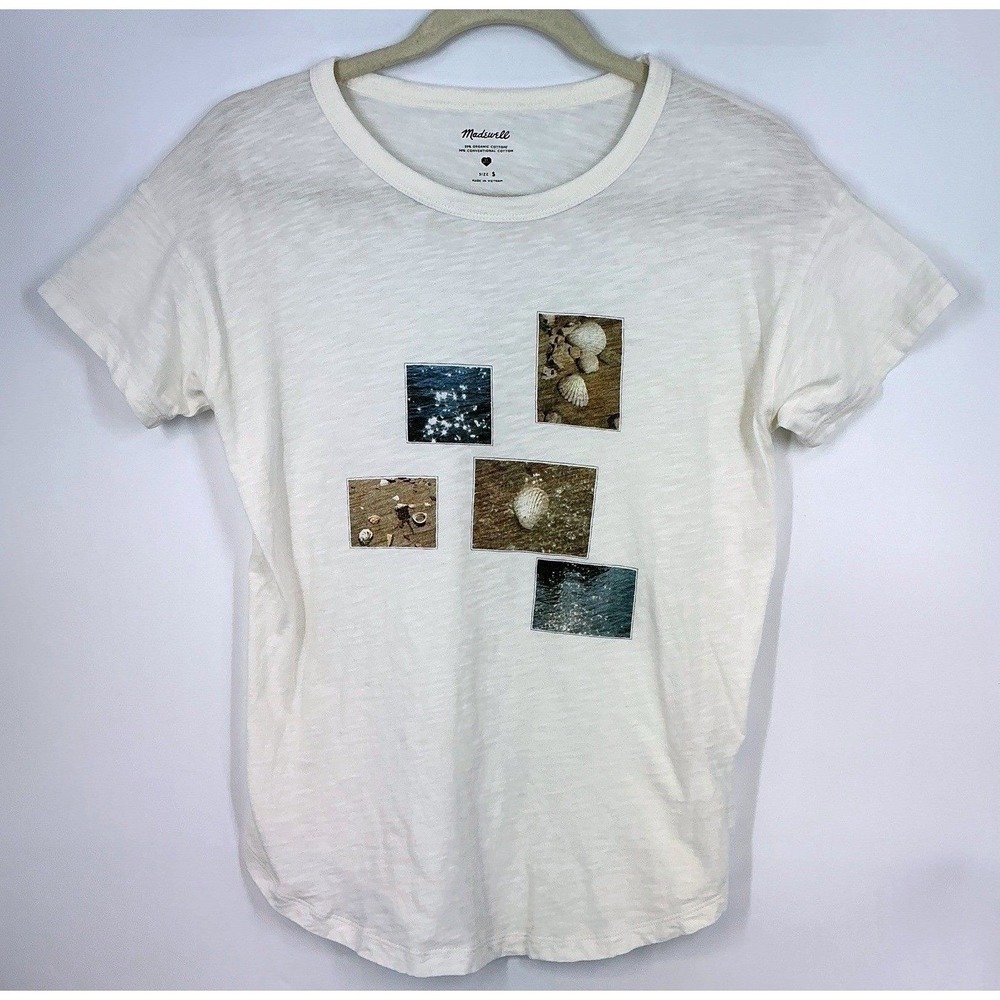 Madewell Graphic Tee‎ Size S Ivory Seashell Ocean Photo Print Coastal Nautical